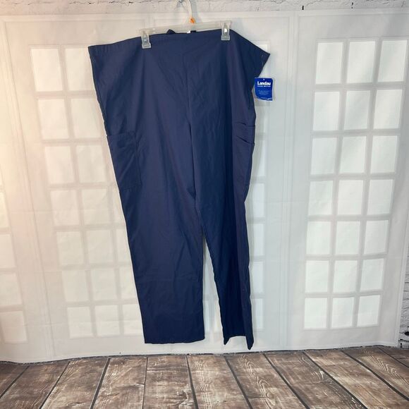 Landau NWT Navy Blue Flat Front Cargo Pockets Non-Stretch Scrub Pants size XL - Picture 1 of 8